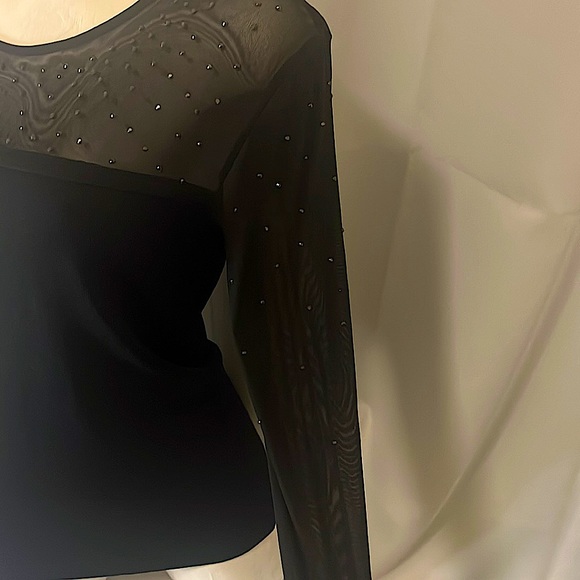 Cache Chest black sheer with Black rhinestones long sleeve with solid bottom. - Picture 7 of 14